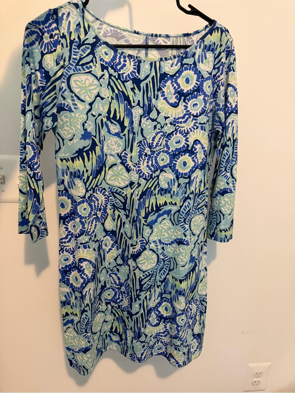 Lilly Pulitzer Blue & Green Floral Jersey Long Sleeve Dress